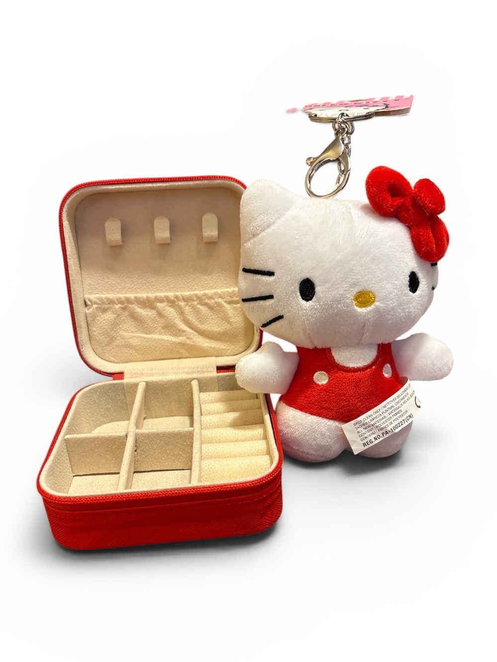 Hello Kitty Red and White Plush Keychain with Red Travel Jewelry Case